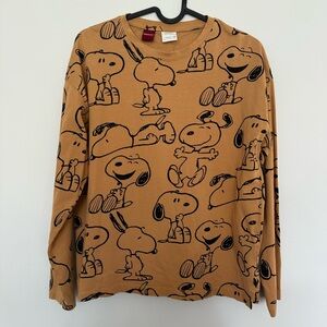 Zara Brown Long Sleeve Tee with Peanuts Print‎
